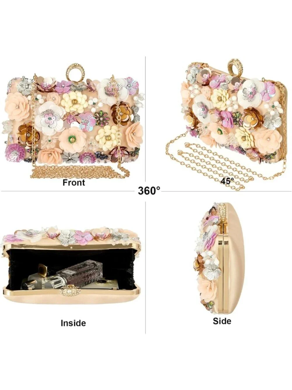 Floral Evening Clutch Bag with Rhinestones | Colorful Wedding Purse & Shoulder